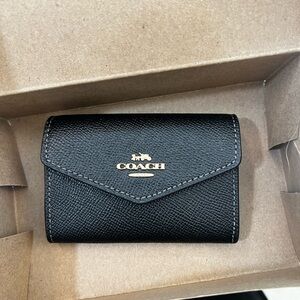 Coach Black Textured Leather Trifold Card Holder